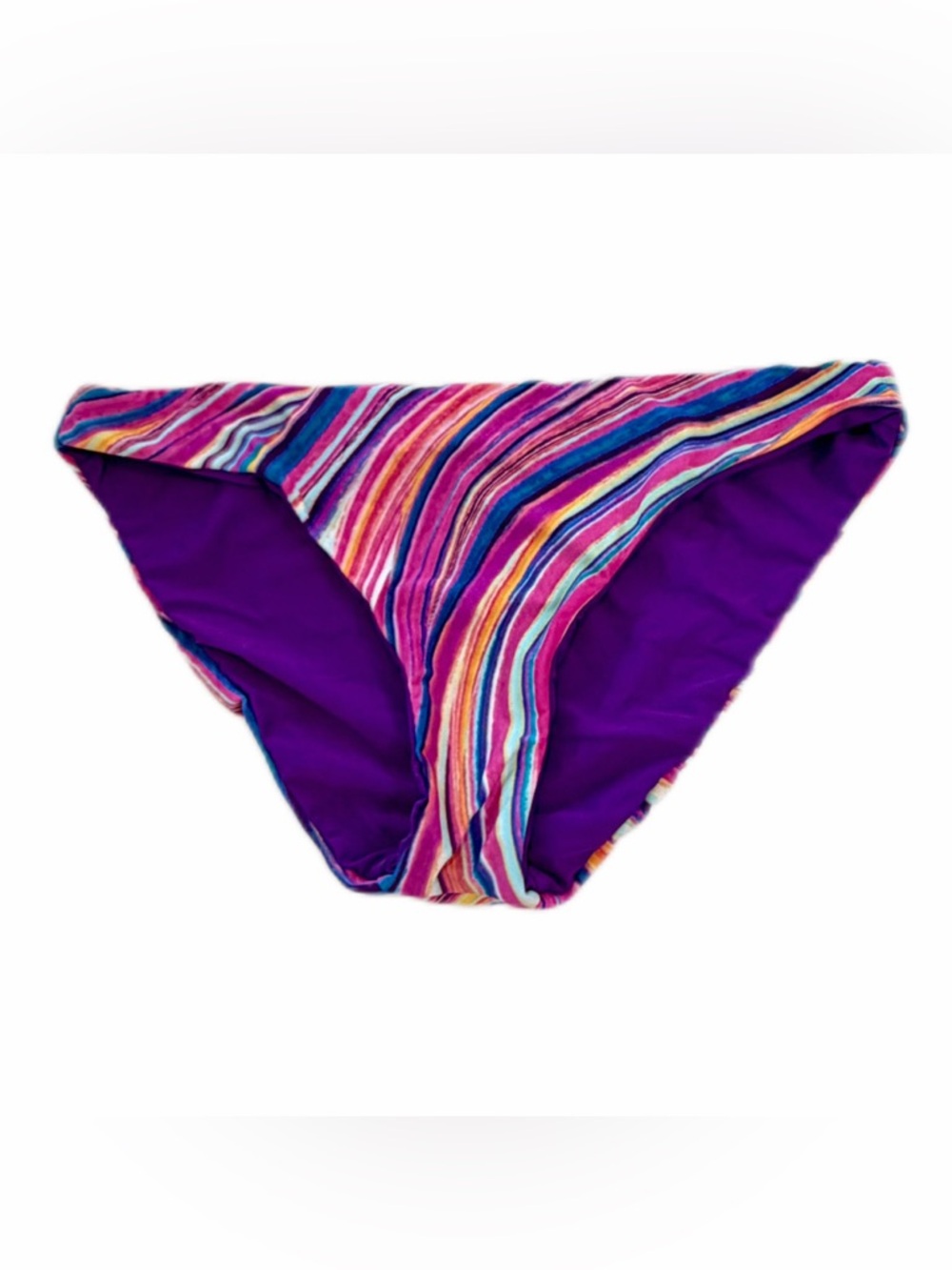 Silver Label ABS Stripe Bikini Bottom Womens large NWT Purple Reversible
